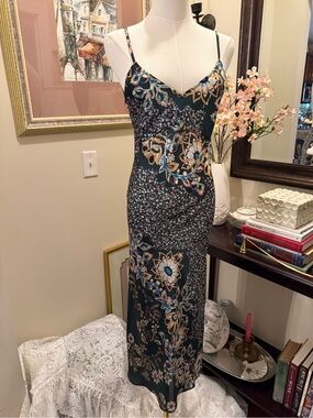 Intimately Free People Forest Green Floral Midi Slip Dress
